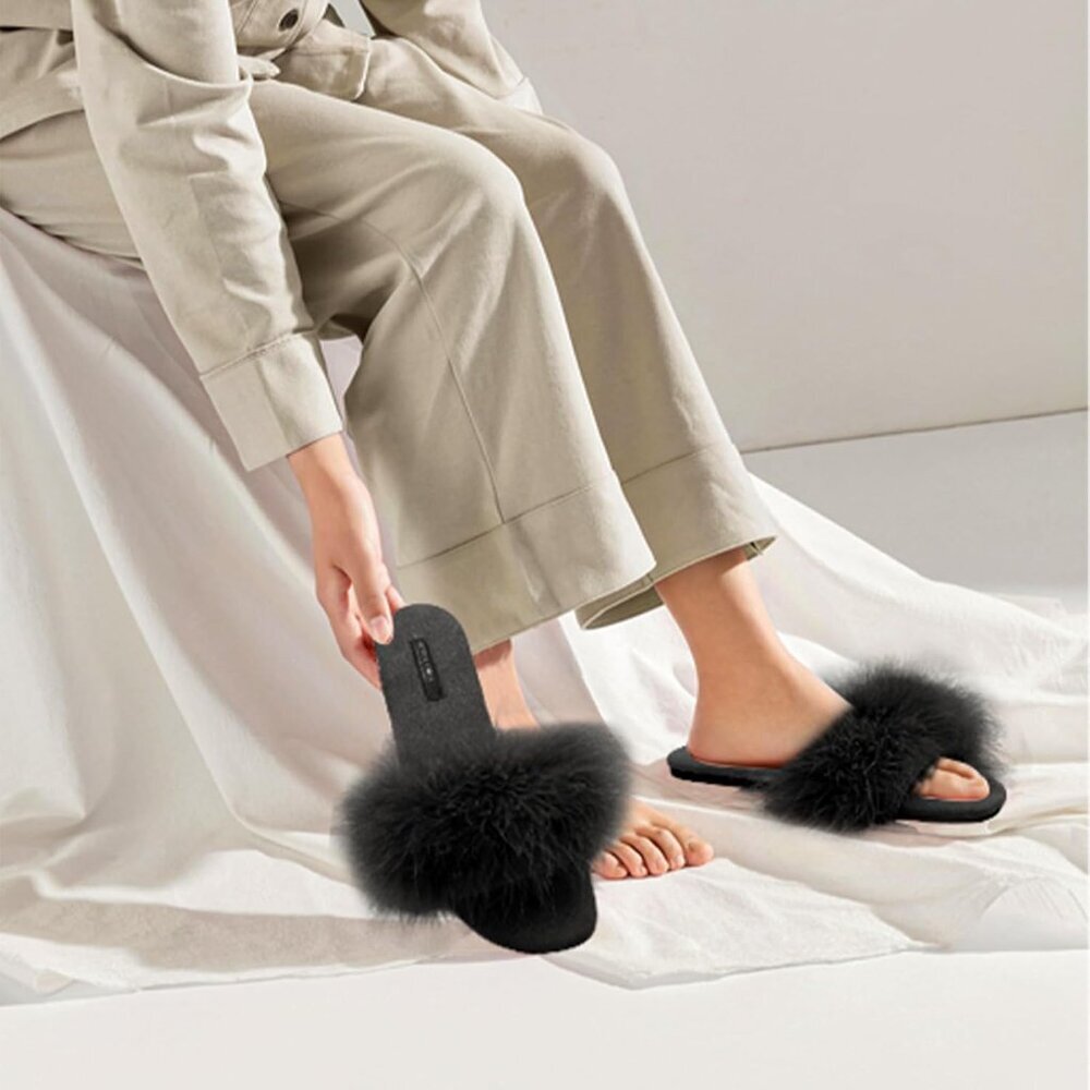 Women's Fuzzy Open Toe Slippers Memory Foam Feath… - image 2